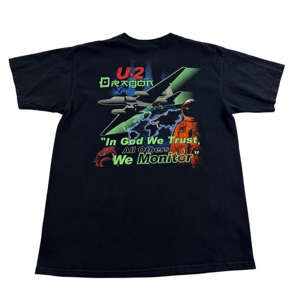 U-2 Dragon Lady Spy Plane USAF In God We Trust We Monitor Y2K Black Shirt Large